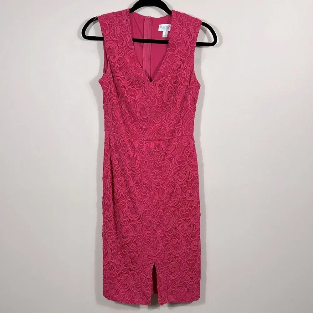Bisou Bisou Michele Bohbot Pink Lace Overlay Eyelet Lined Sleeveless Dress 4